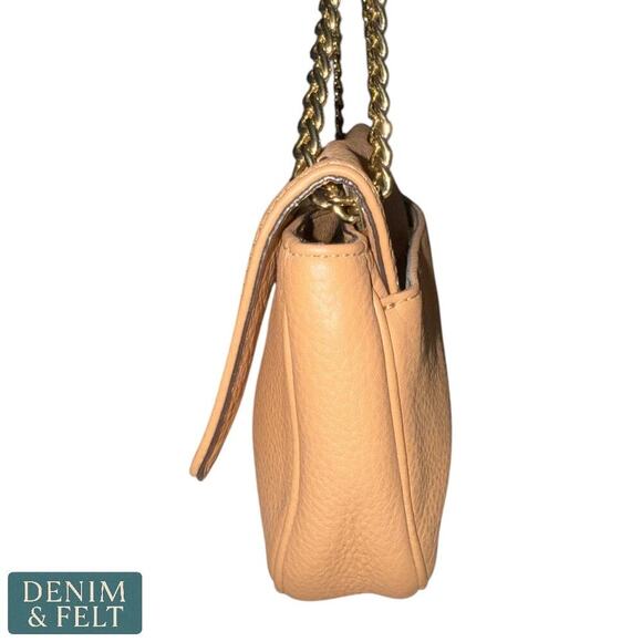 MICHAEL KORS Fulton Pinkish Tan Leather Pebbled Shoulder Bag Gold Chain Strap - Picture 7 of 12